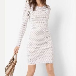 Michael Kors White Crochet Long Sleeve Dress